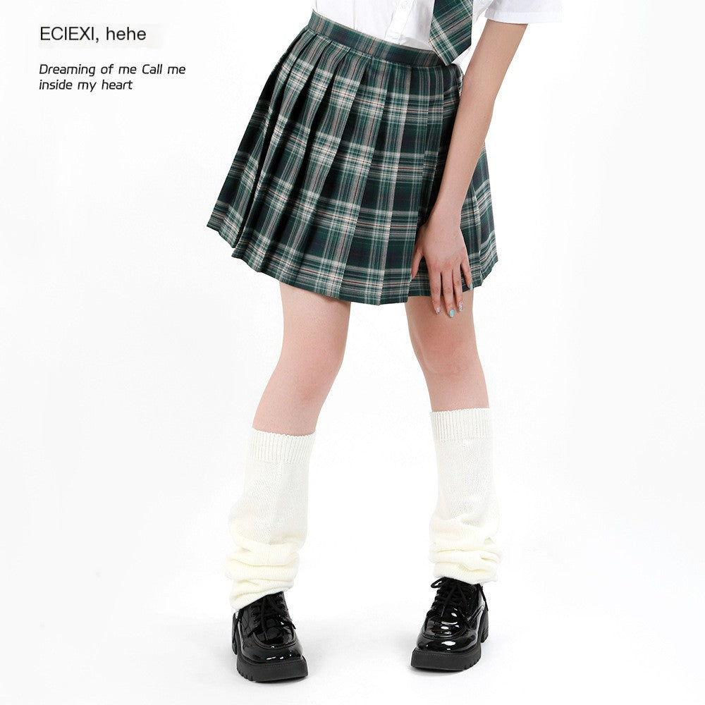 Japanese Style Knee-High Knitted White Socks for Women