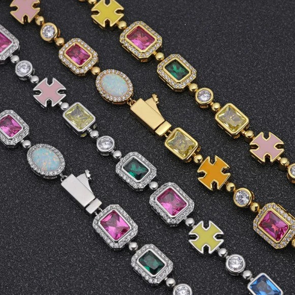Gold-Plated Hip-Hop Gemstone Necklace