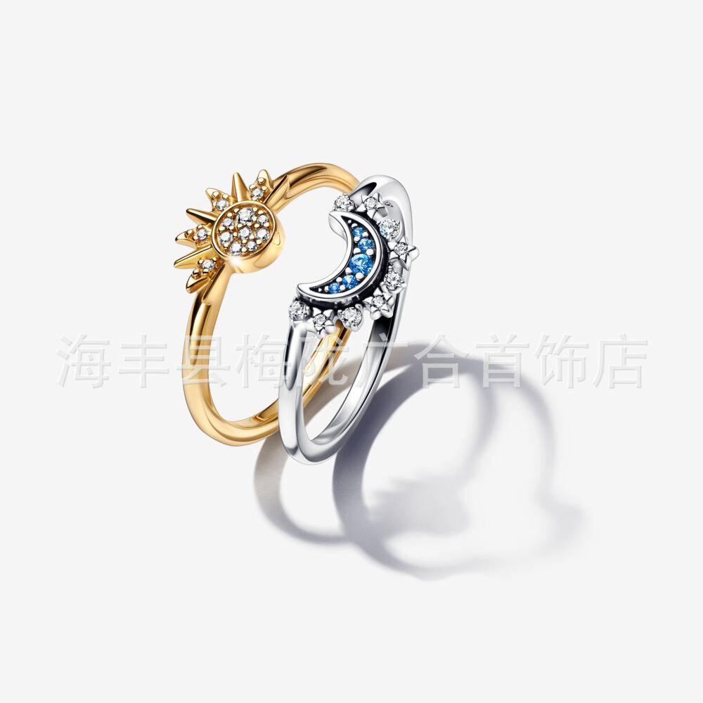 S925 Silver New Moon and Sun Love Ring Series