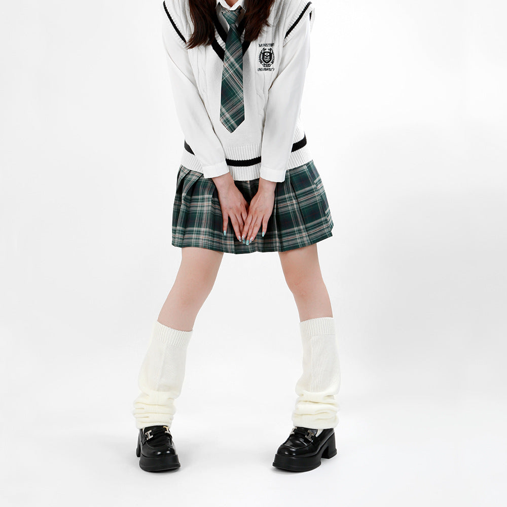 Japanese Style Knee-High Knitted White Socks for Women