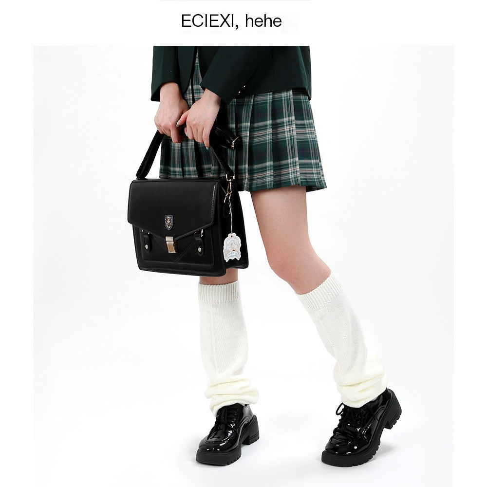 Japanese Style Knee-High Knitted White Socks for Women