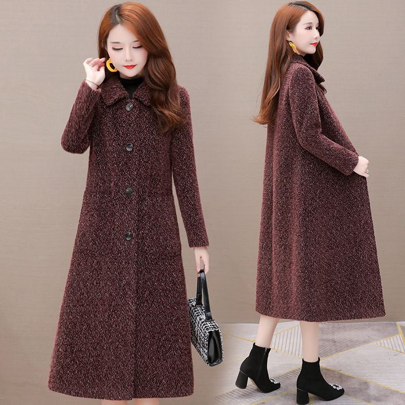 Mid-Length Padded Imitation Mink Fleece Coat for Women